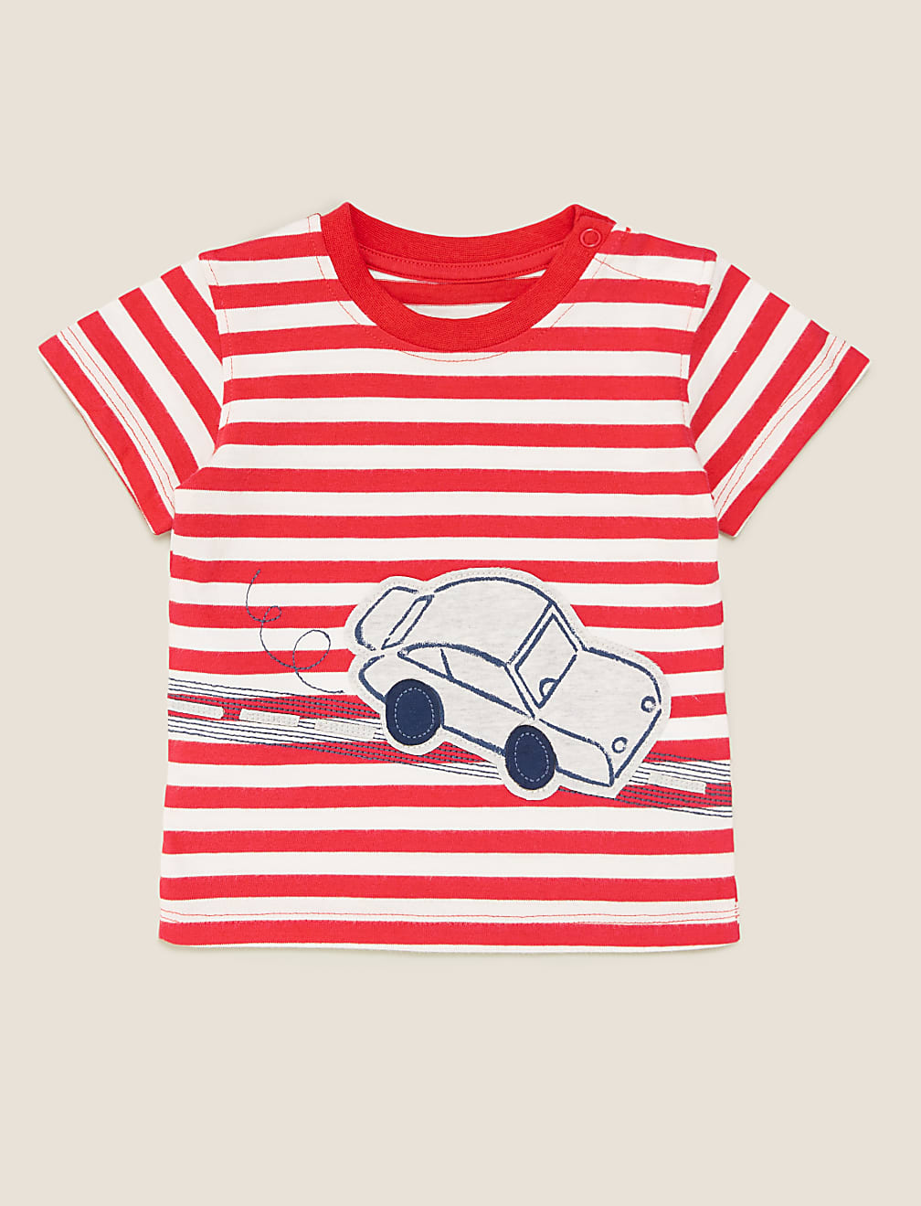 Pure Cotton Striped Car Applique T-Shirt (0-3 Yrs)