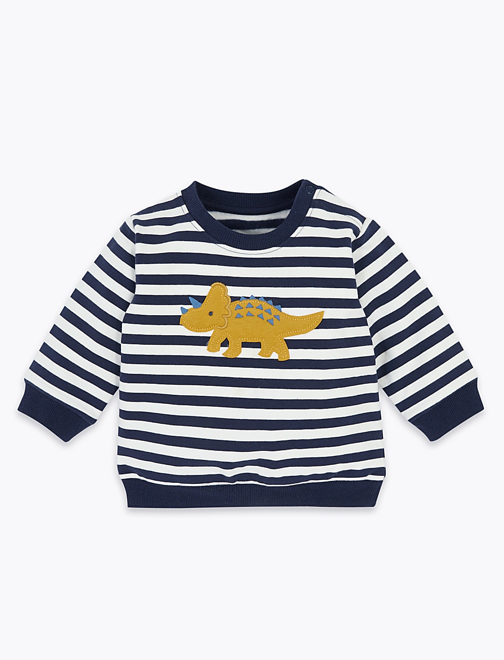 Cotton Dinosaur Appliqué Striped Sweatshirt