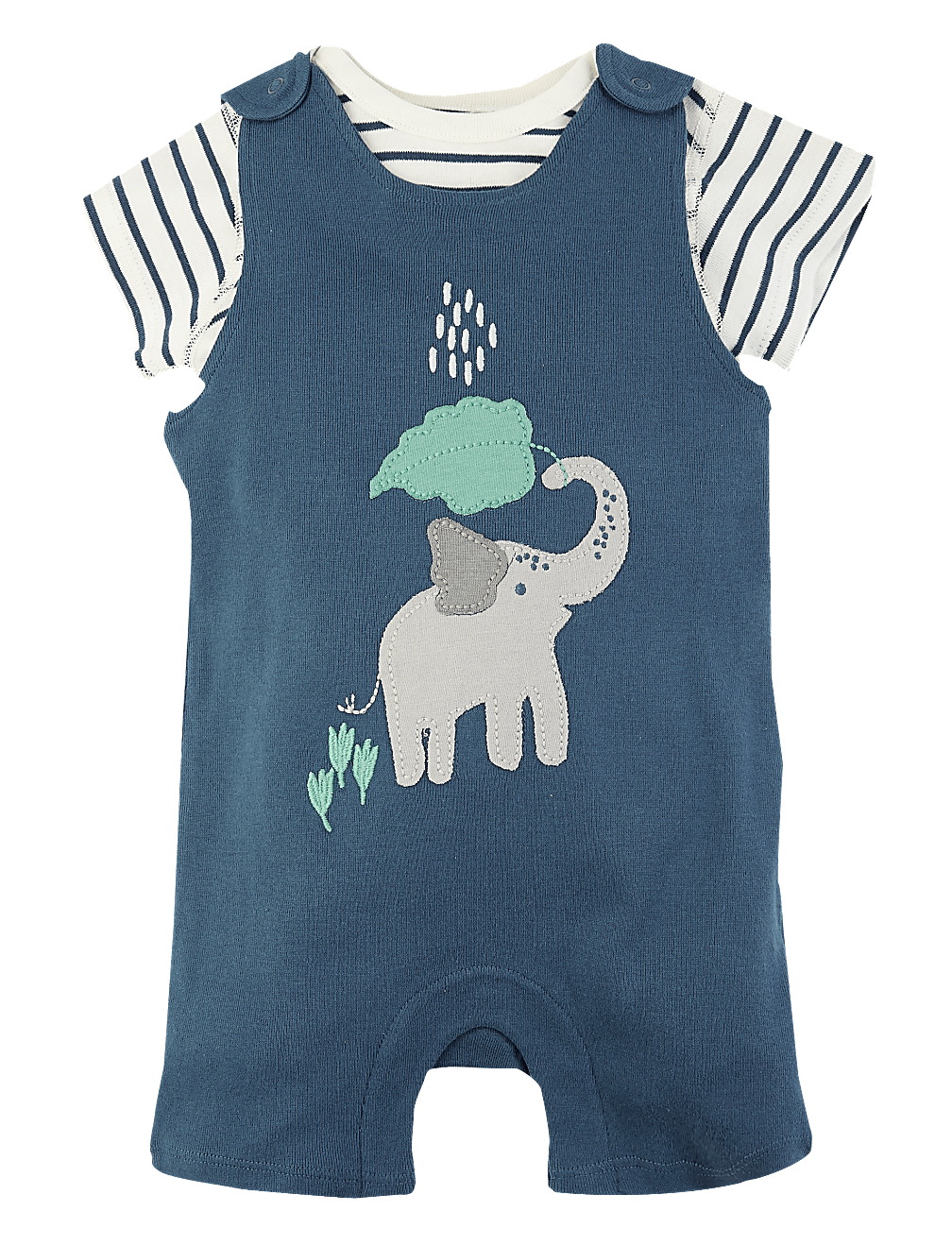 2 Piece Cotton Elephant Dungarees Outfit (7 lbs-12 Mths)