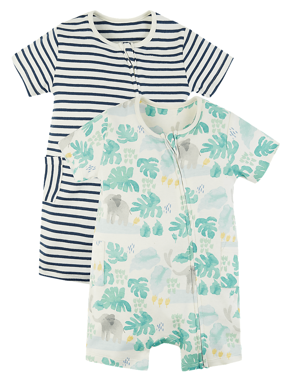2 Pack Cotton Elephant Rompers (7lbs-12 Mths)