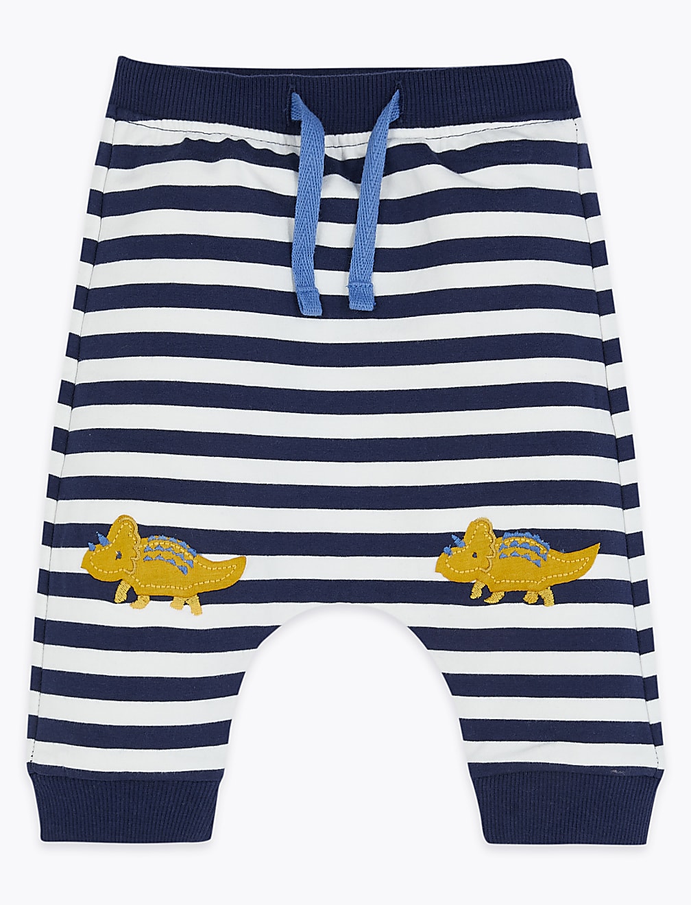 Cotton Striped Appliqué Dinosaur Joggers (0-3 Yrs)
