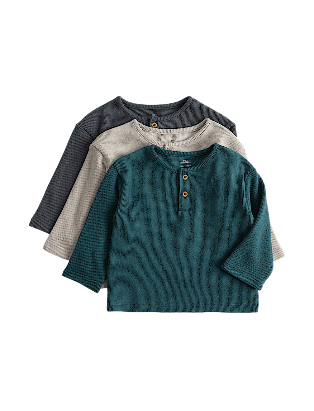 3 Pack Waffle Long Sleeve Tops (0 Mths-5 Yrs)