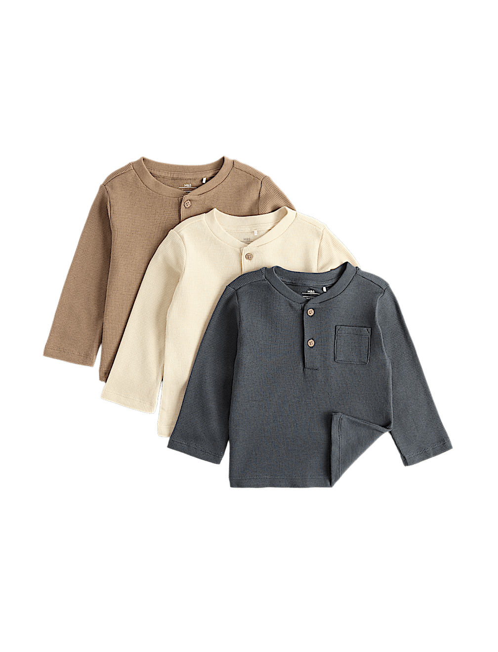 3 Pack Pure Cotton Grandad Tops (0-5 Yrs)