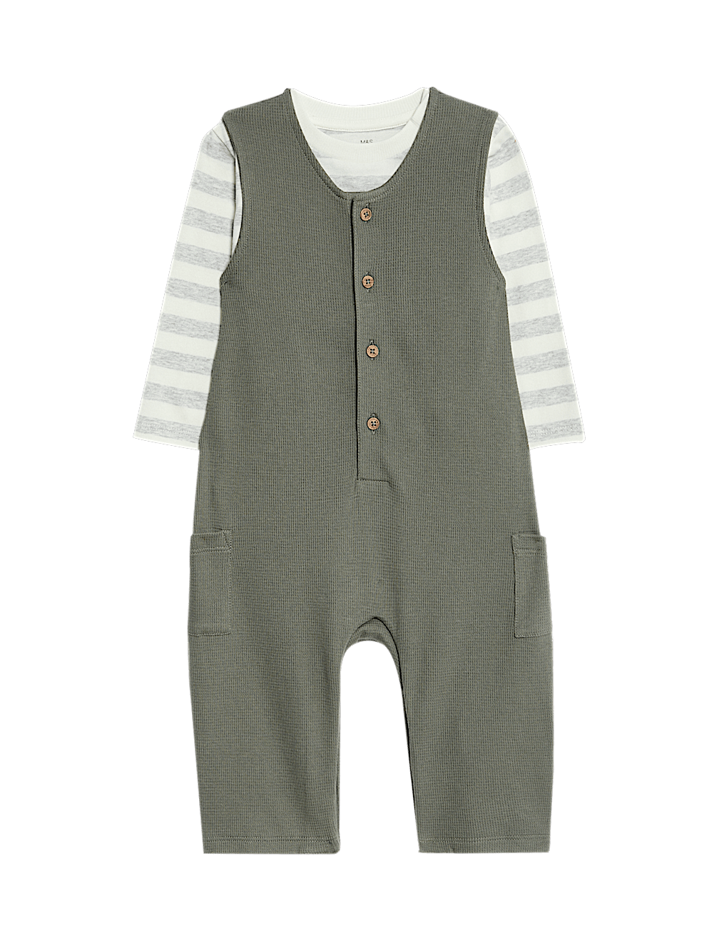 2pc Pure Cotton Waffle Dungaree Outfit (0-3 Yrs)