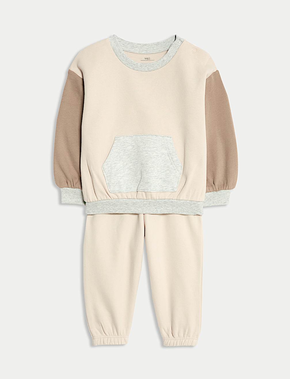 2pc Cotton Rich Crew Neck Colour Block Tracksuit