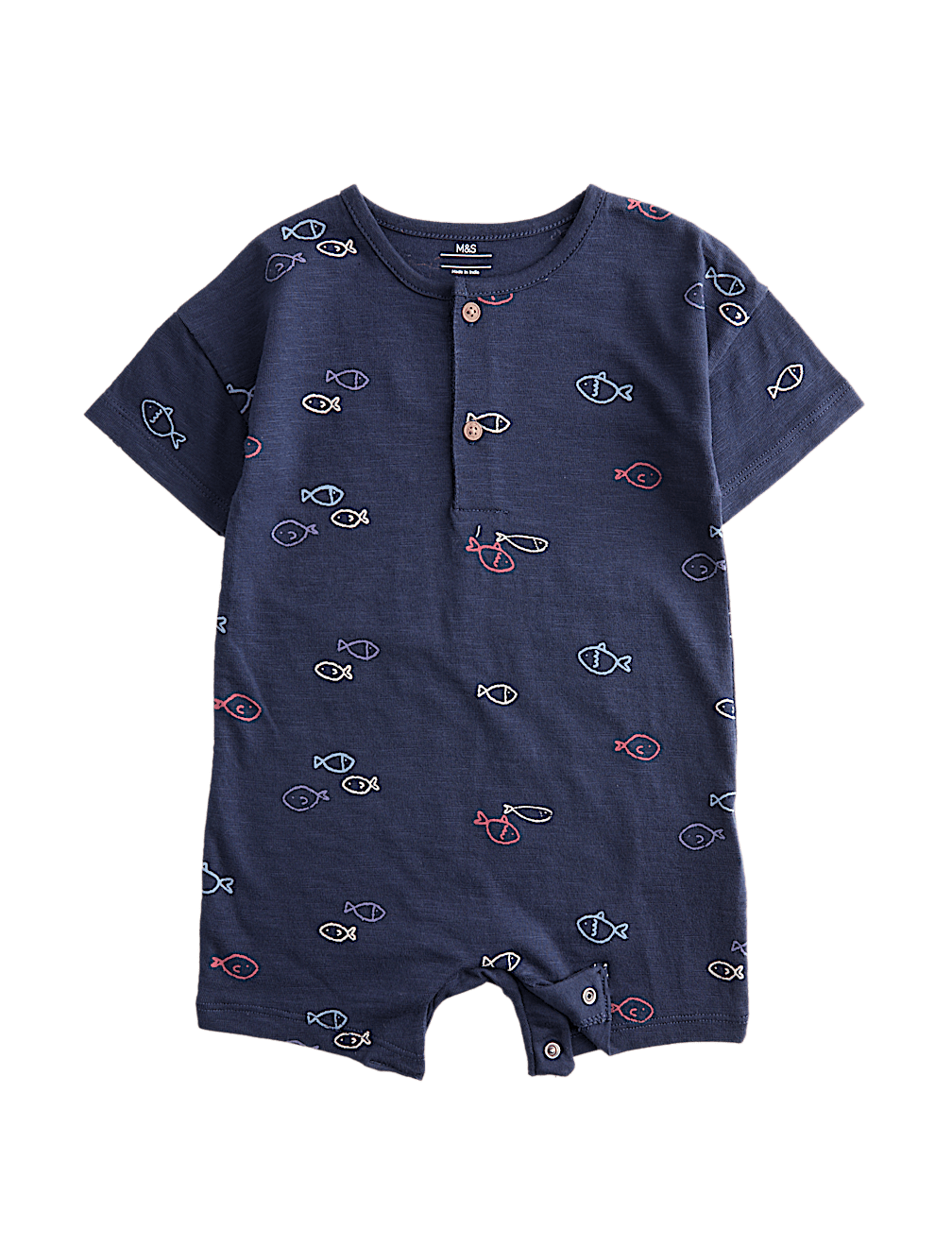 Pure Cotton Jersey Navy Fish Romper (0-3 Yrs)