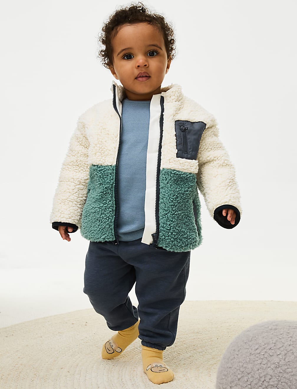 Navy Colourblock Borg Jacket (0-3 Yrs)