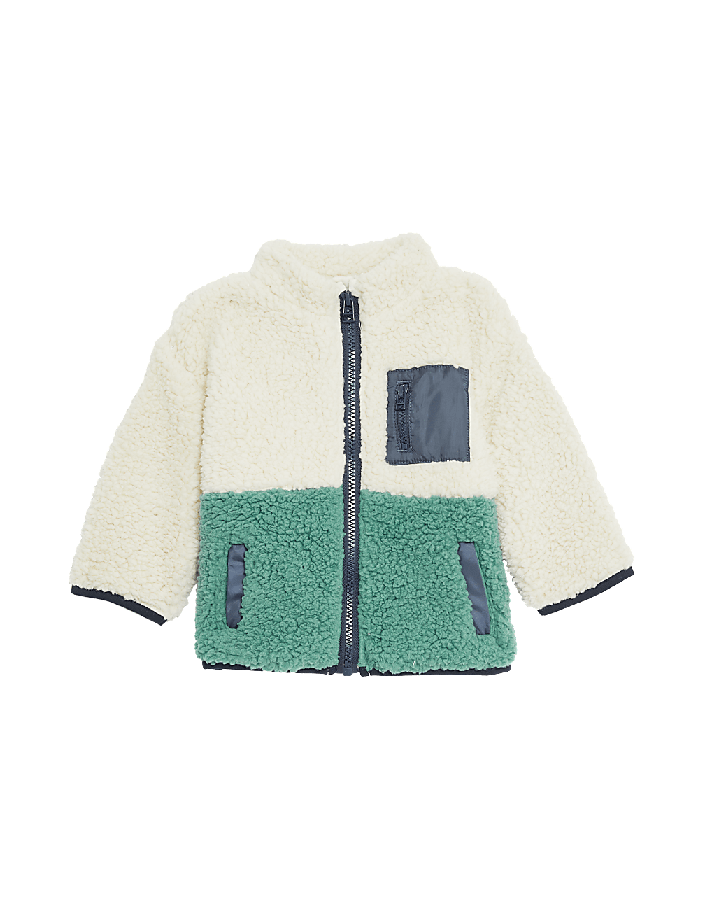 Navy Colourblock Borg Jacket (0-3 Yrs)