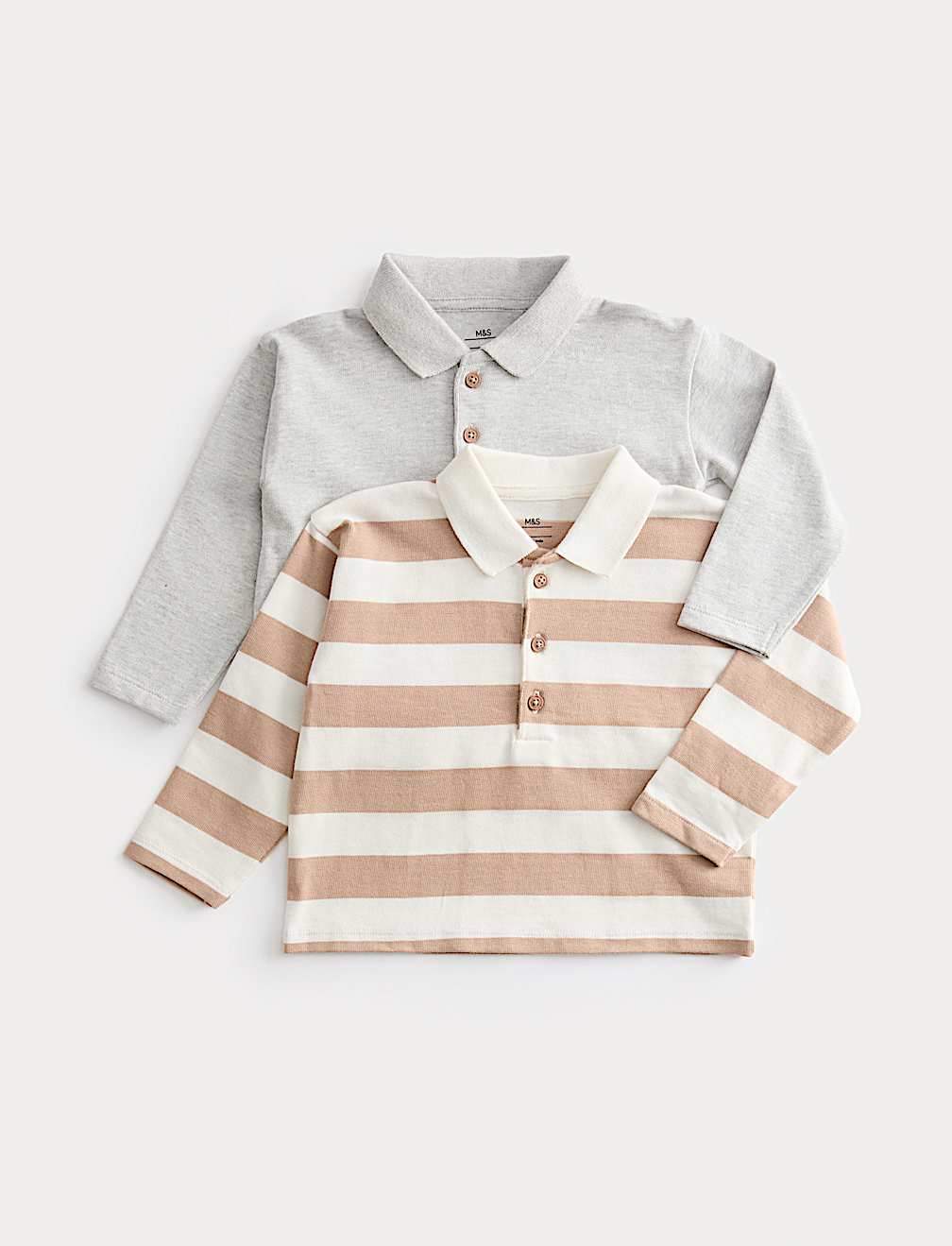 2pk Pure Cotton Long Sleeve Polo Tops (0-3 Yrs)
