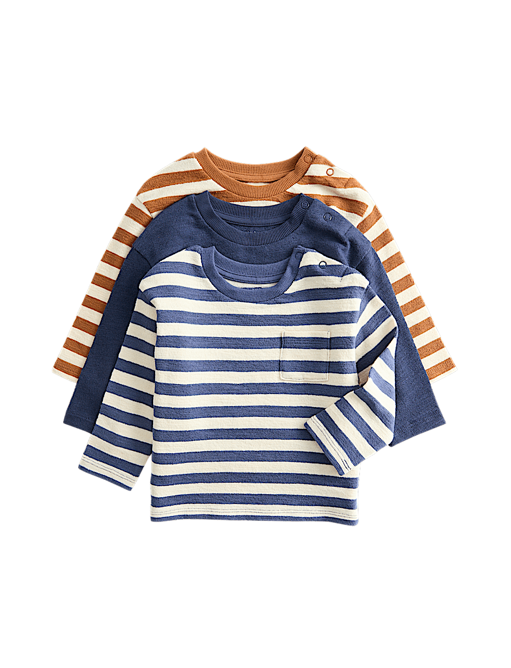 3 Pack Pure Cotton Striped Long Sleeved Tops (0-3 Yrs)