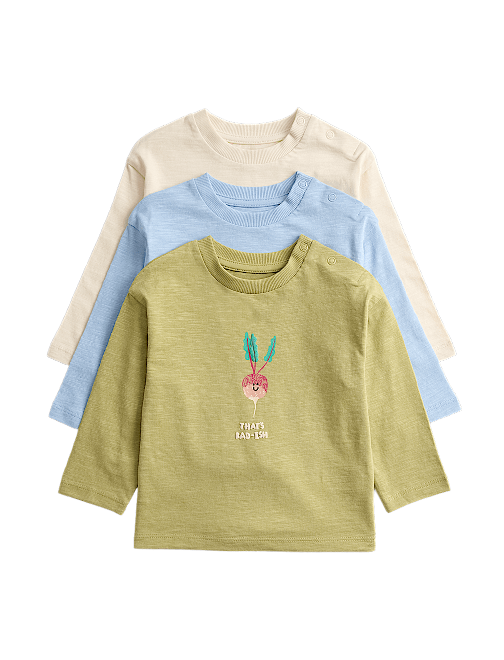 3 Pack Pure Cotton Vegetable Graphic Tops (0-3 Yrs)