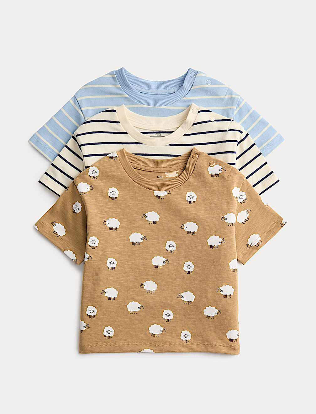 3 Pack Pure Cotton Animal & Stripe Tops (0-3 Yrs)