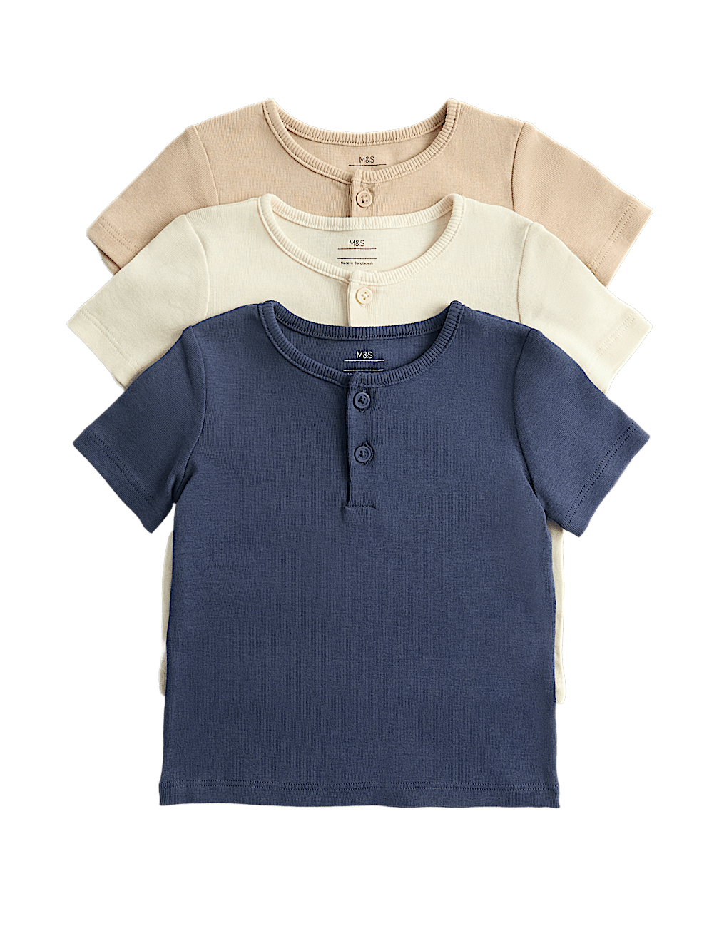 3 Pack Short Sleeve Henley Tops (0-5 Yrs)
