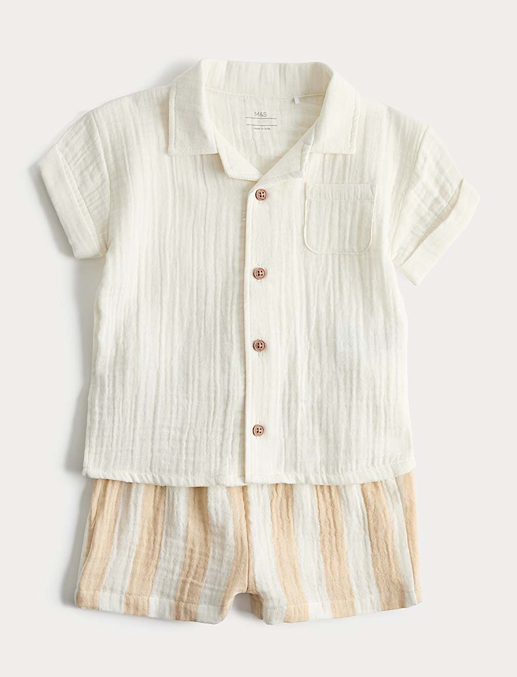 2 Piece Double Cloth Shirt and Striped Shorts Outfit (0-5 Years)