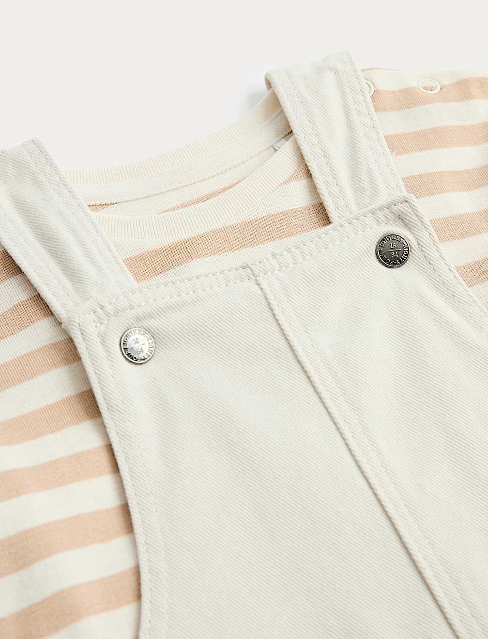 Ecru Denim Dungarees & Striped Tee Outfit (0-3 Yrs)