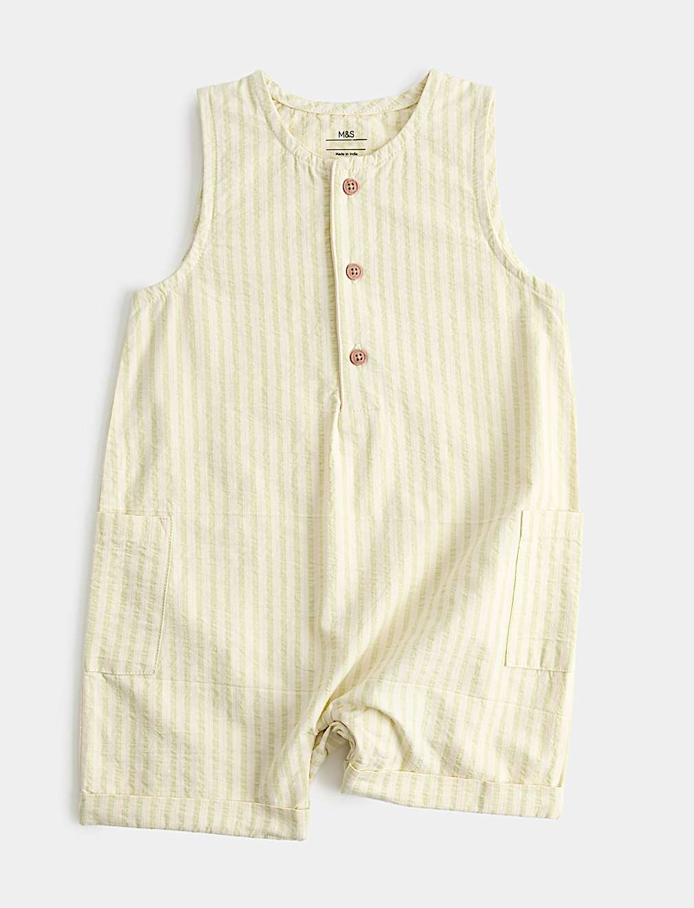 Cotton Rich Seersucker Striped Romper (0-3 Yrs)