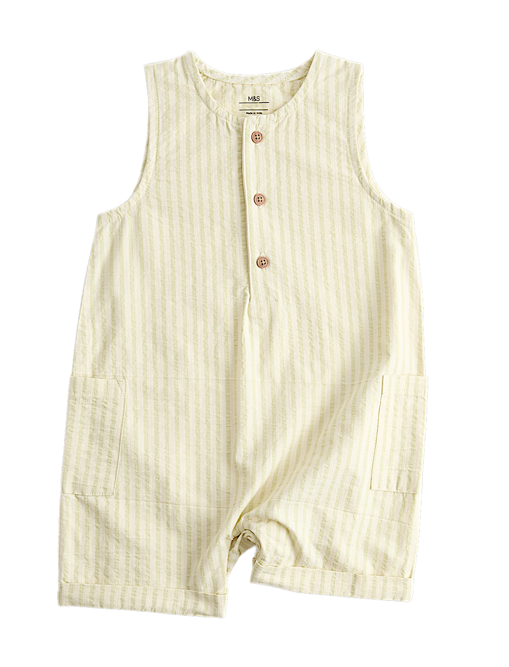 Cotton Rich Seersucker Striped Romper (0-3 Yrs)