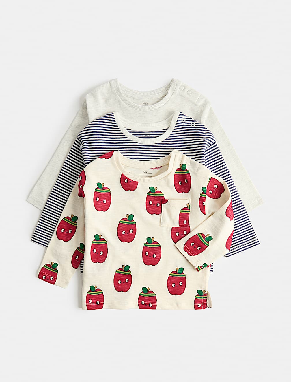 3 Pack Pure Cotton Apple Print Tops (0-5 Yrs)