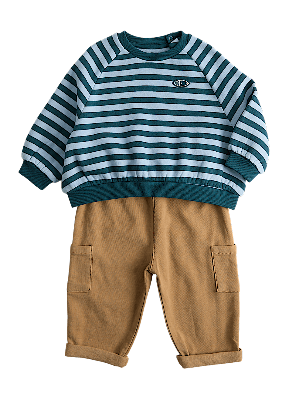 Cotton Rich Striped Slogan Sweatshirt with Chinos Outfit (0 Mths-5 Yrs)