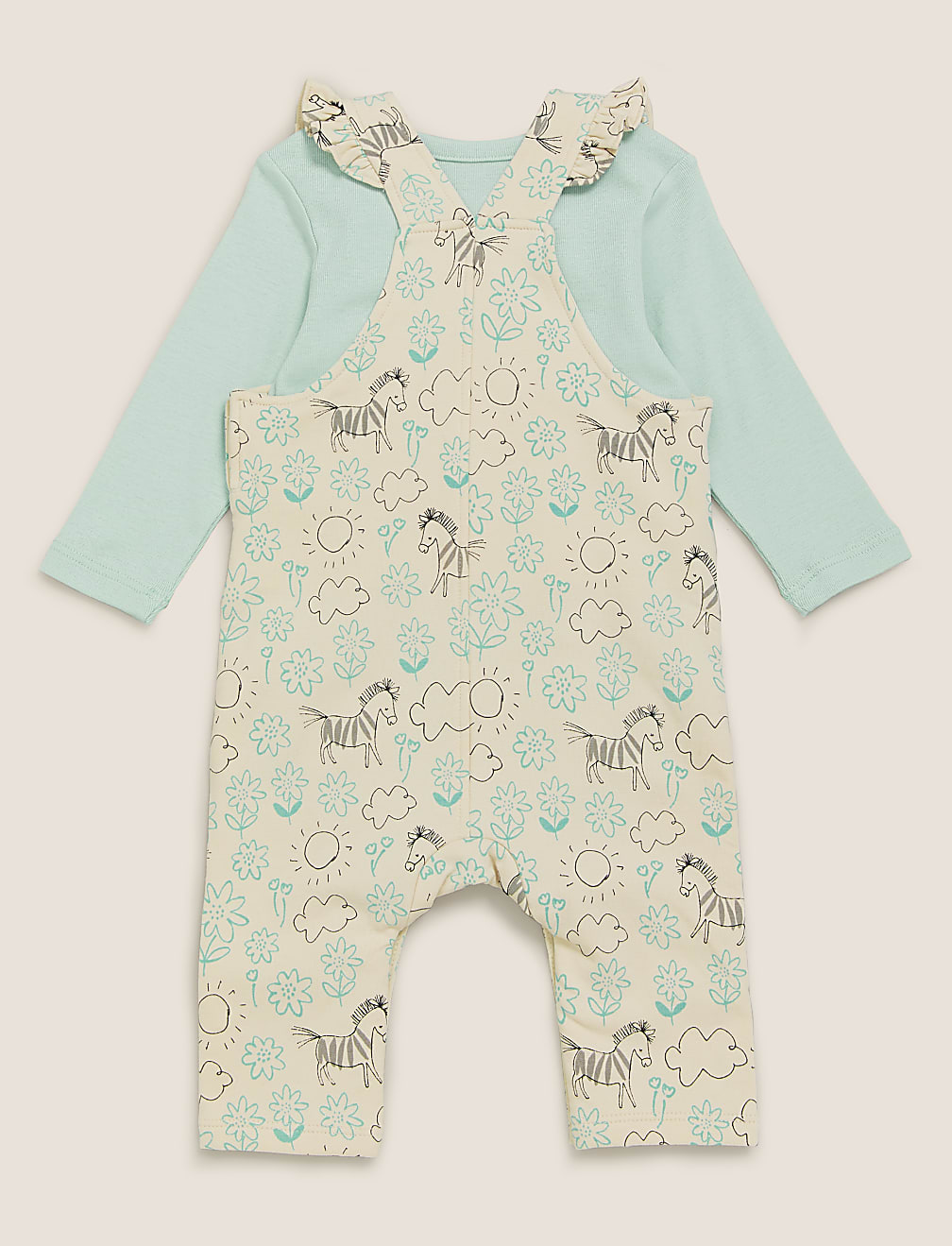 2pc Cotton Floral Zebra Dungaree Outfit (0-3 Yrs)
