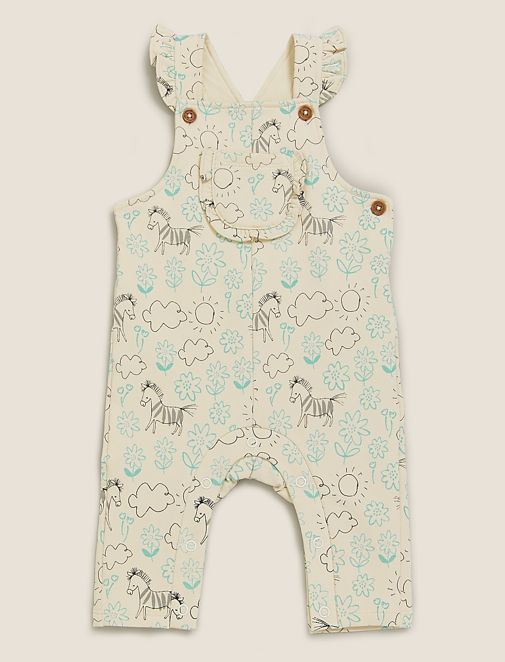 2pc Cotton Floral Zebra Dungaree Outfit (0-3 Yrs)