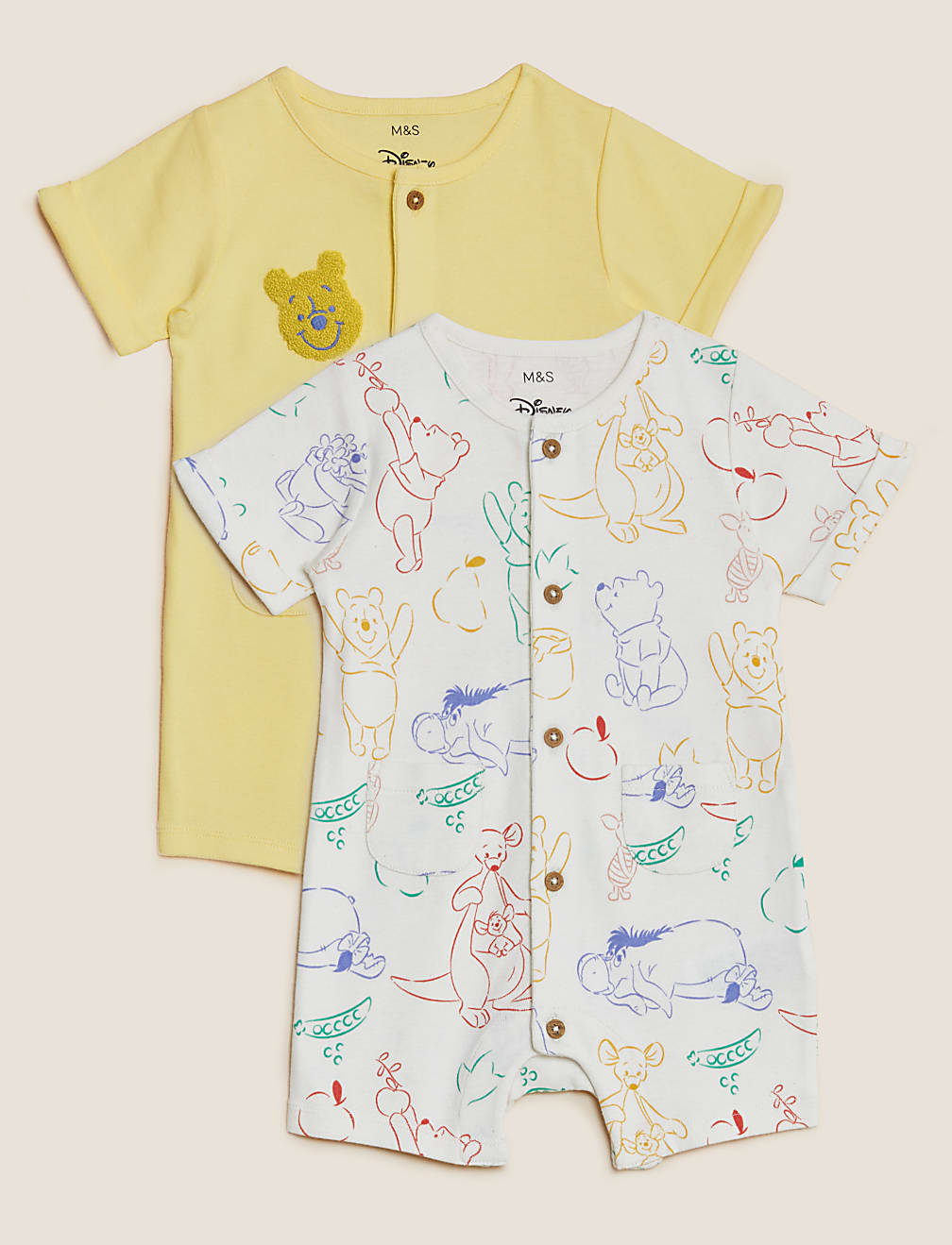2pk Pure Cotton Winnie the Pooh™ Rompers (0-3 Yrs)