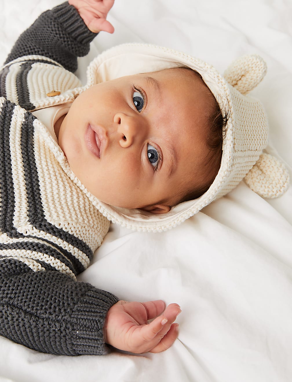 Pure Cotton Knitted Chunky Striped Cardigan (0-3 Yrs)