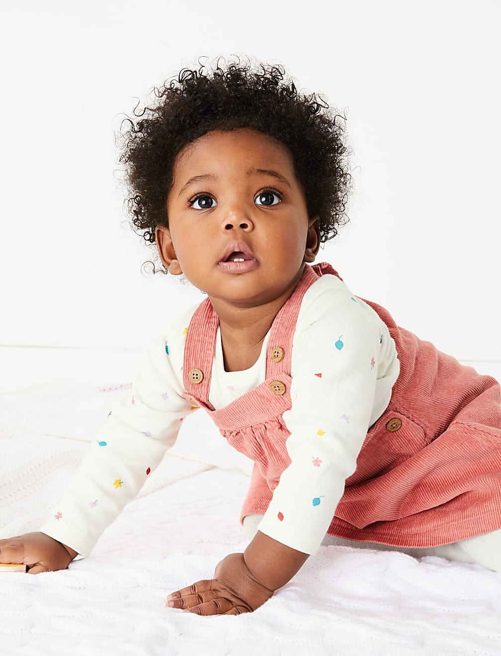 Pure Cotton Two Piece Corduroy Pinafore Set (0-3 Yrs)