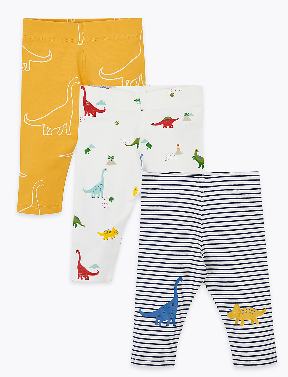 3 Pack Cotton Dinosaur Print Leggings (0-3 Yrs)