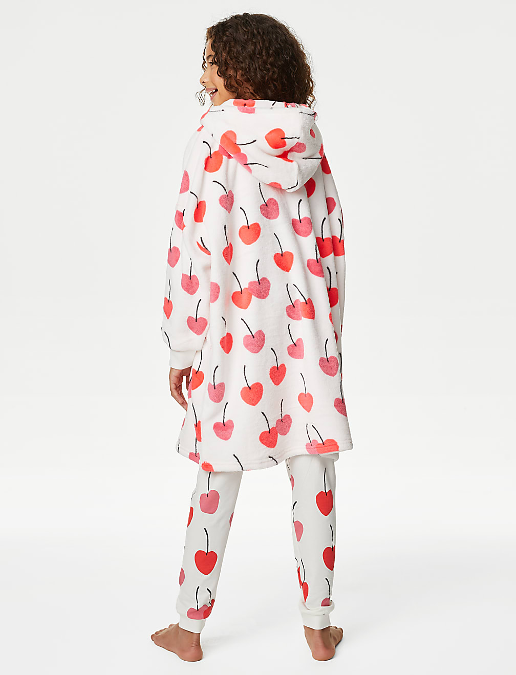 Fleece Cherry Print Oversized Hoodie (7-16 Yrs)