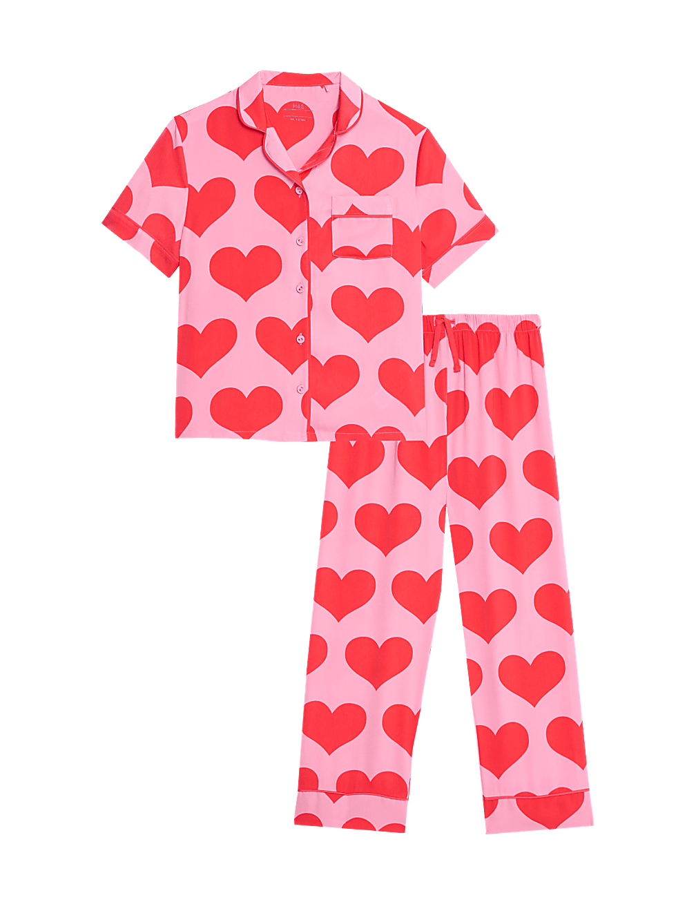 Satin Heart Print Pyjamas (3-16 Yrs)