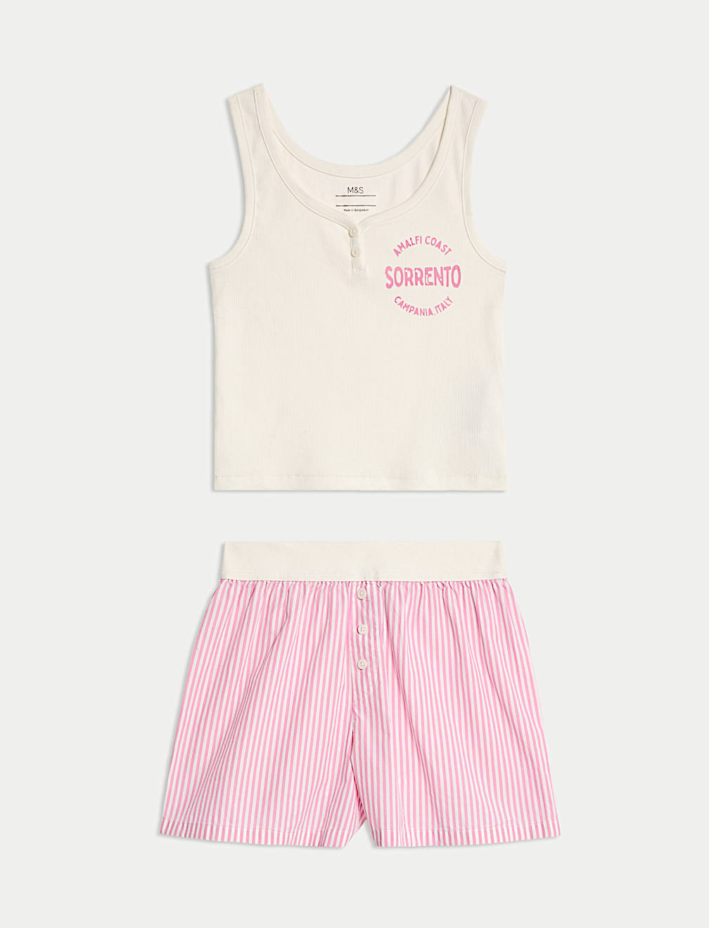 Cotton Rich Printed Striped Short Pyjamas (6-16 Yrs)
