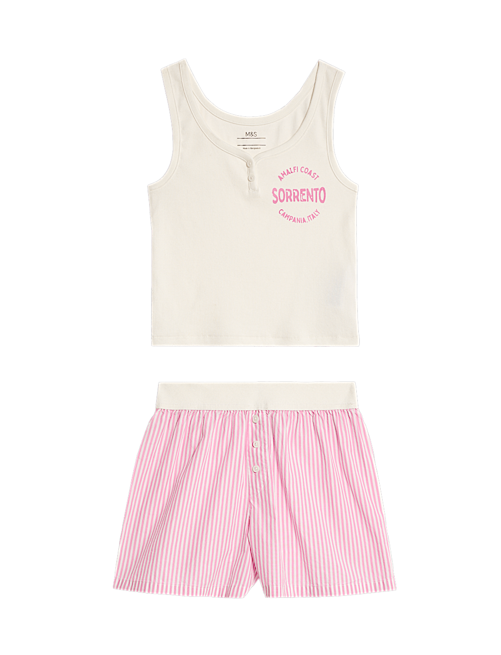 Cotton Rich Printed Striped Short Pyjamas (6-16 Yrs)
