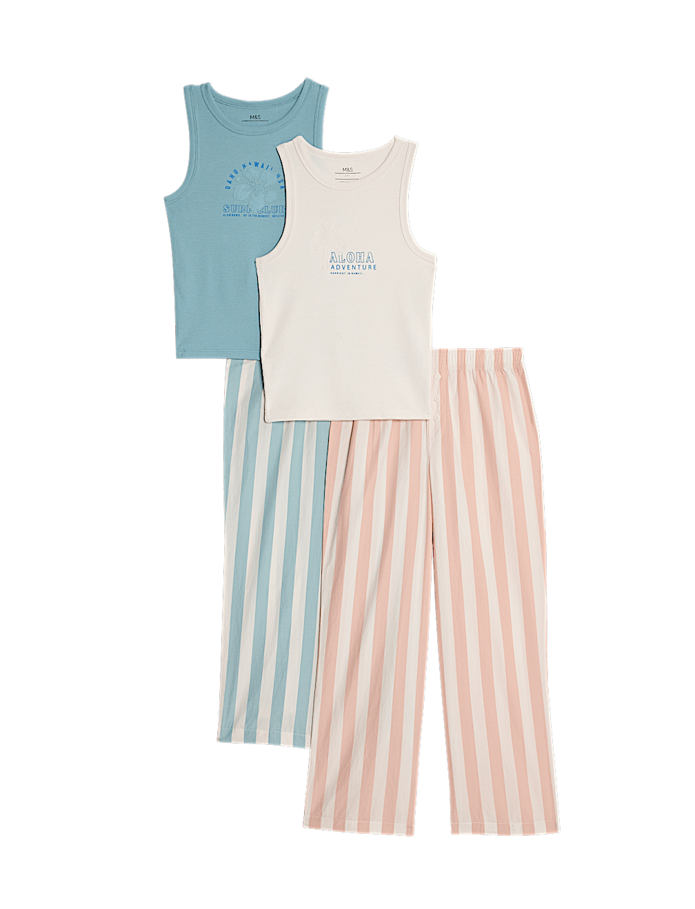 2pk Cotton Rich Ribbed Pyjama Sets (6-16 Yrs)