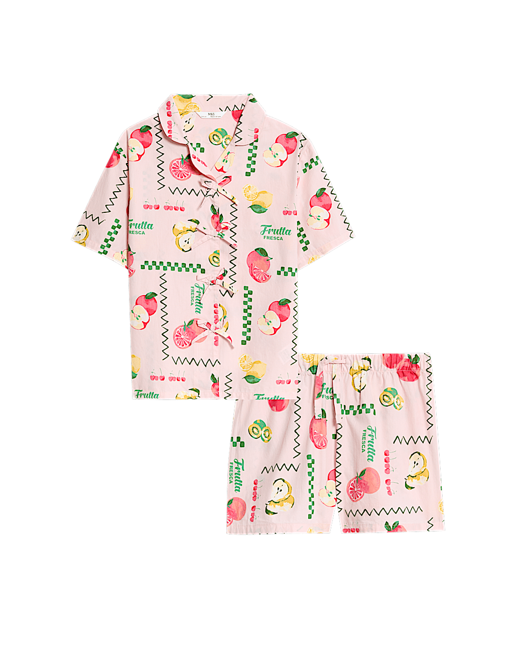 Pure Cotton Fruit Bow Revere Short Pyjamas (3-16 Yrs)