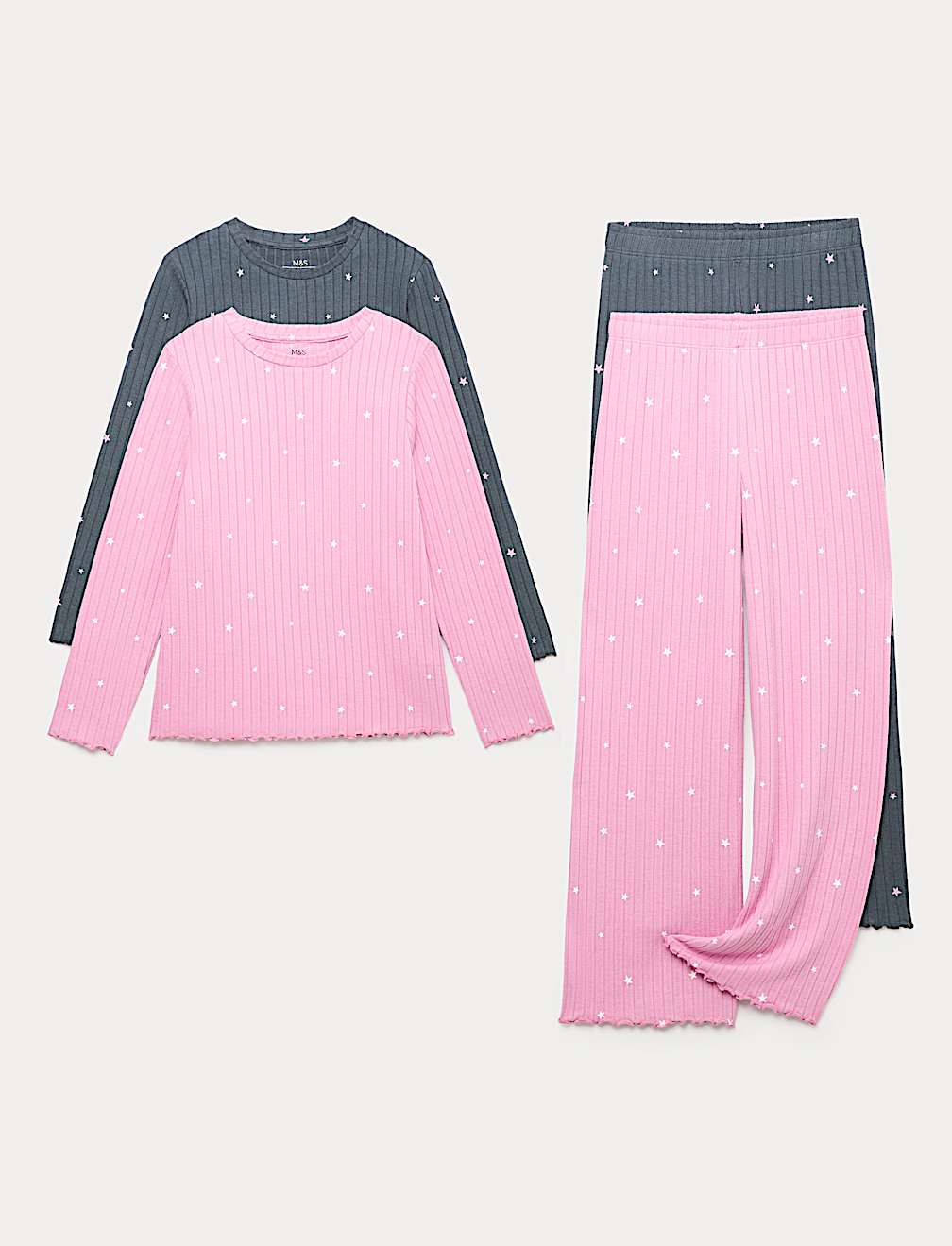 2pk Ribbed Star Pyjama Sets (2-16 Yrs)