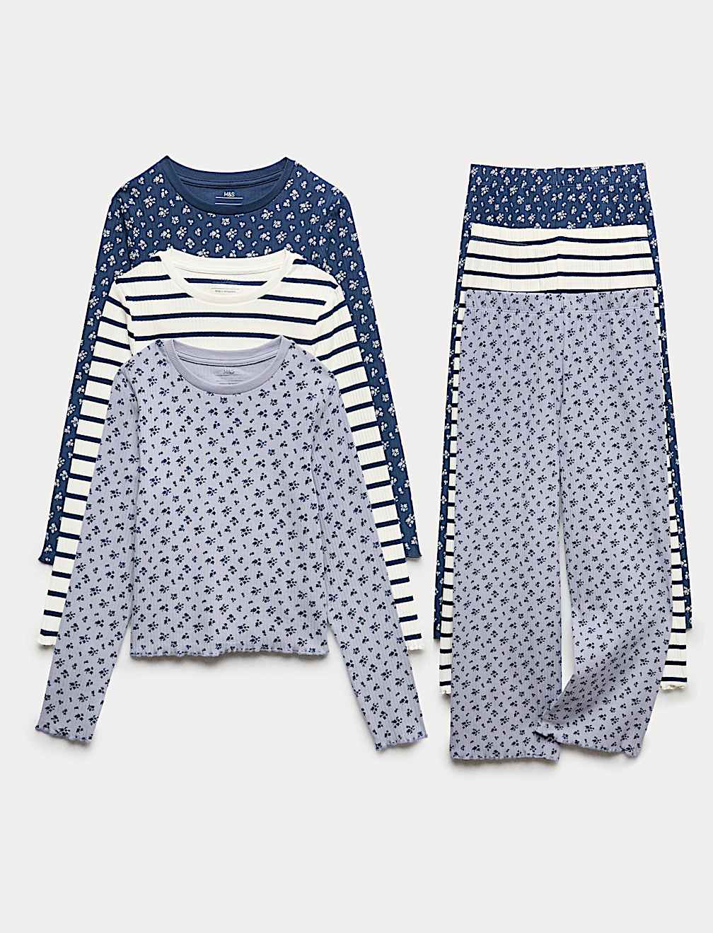 3pk Cotton Rich Striped Floral Pyjama Sets (12 Mths - 16 Yrs)