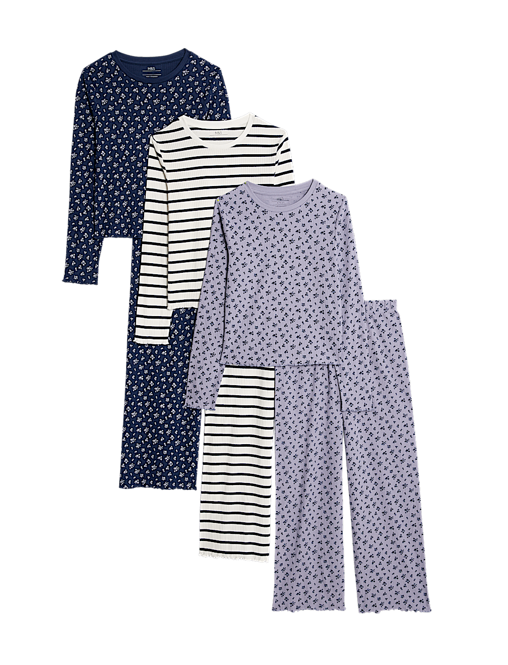 3pk Cotton Rich Striped Floral Pyjama Sets (12 Mths - 16 Yrs)