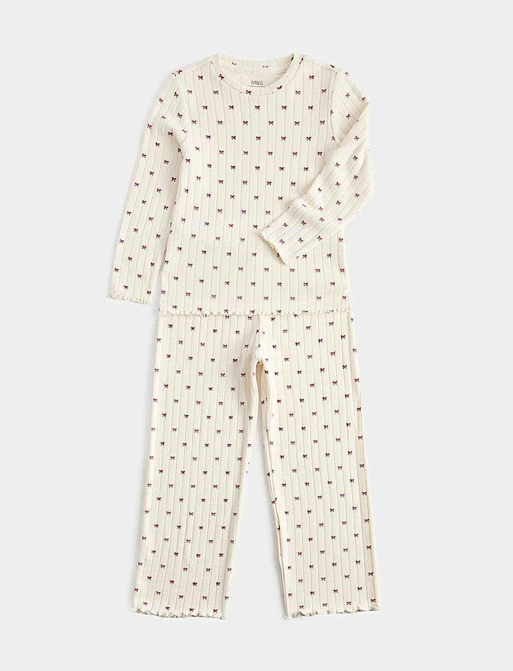 Cosy Ribbed Bow Pyjama Set (6-16 Yrs)