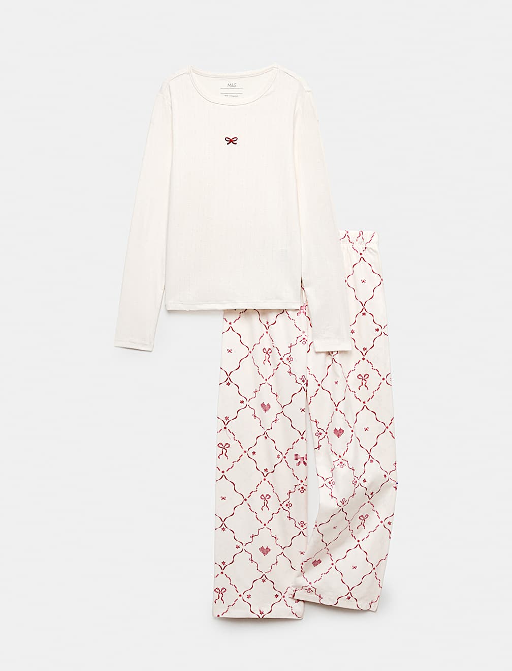 Pointelle Bow Print Pyjama Set (6 - 16 Yrs)
