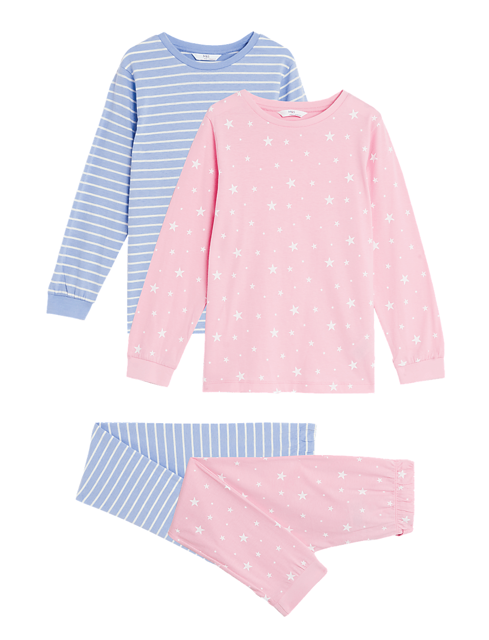 2pk Pure Cotton Star & Striped Pyjama Sets