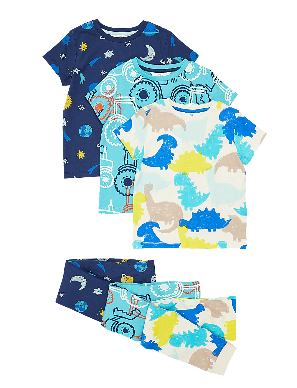3pk Pure Cotton Patterned Pyjama Sets