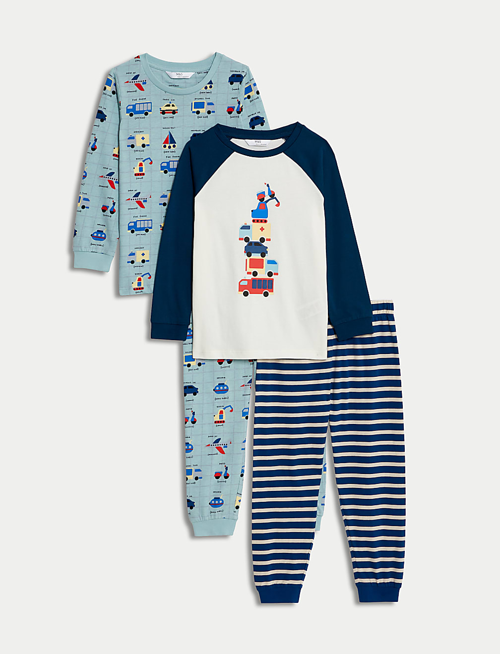 2pk Pure Cotton Transport Pyjama Sets (1-8 Yrs)