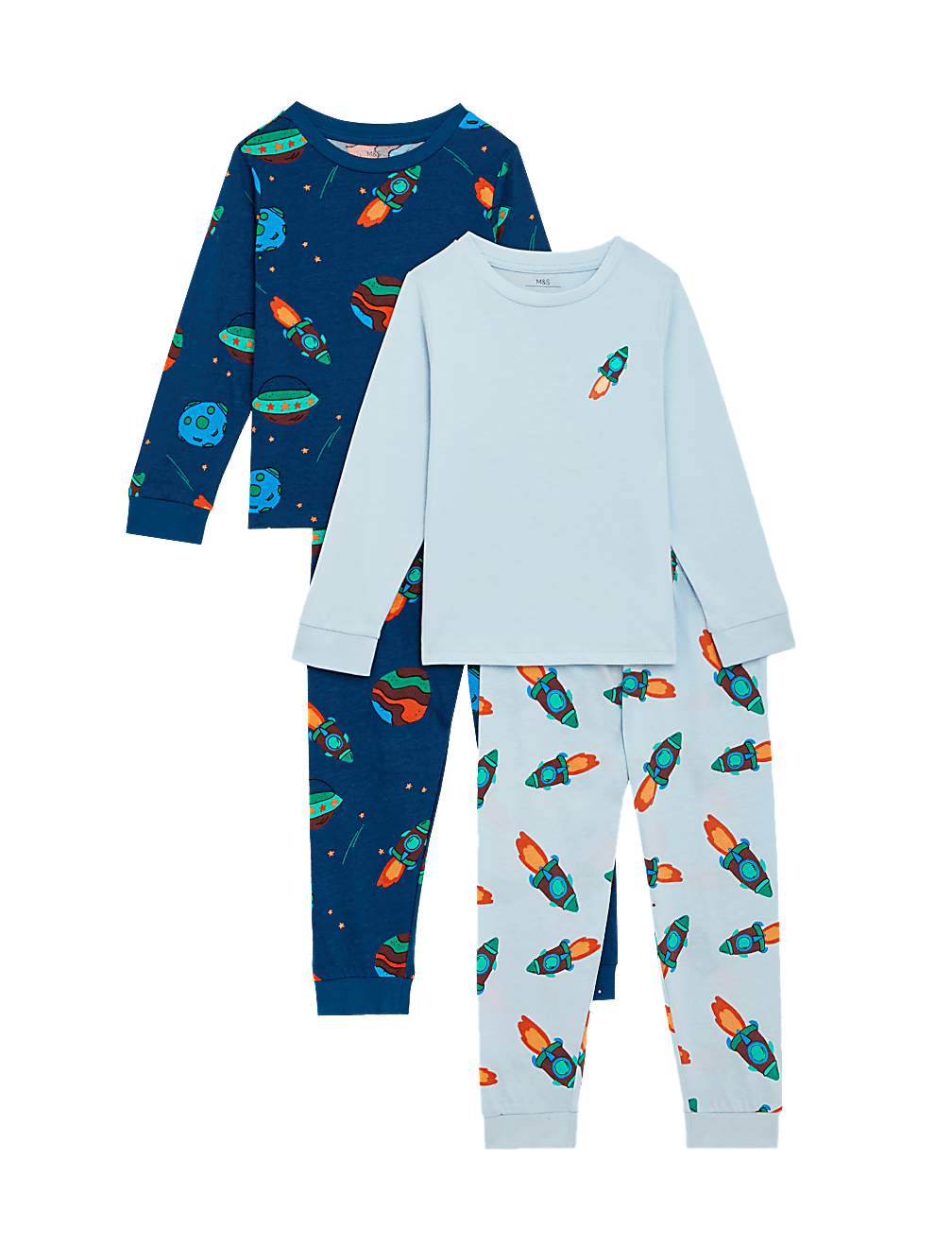 2pk Pure Cotton Rocket Pyjama Sets (1-8 Yrs)