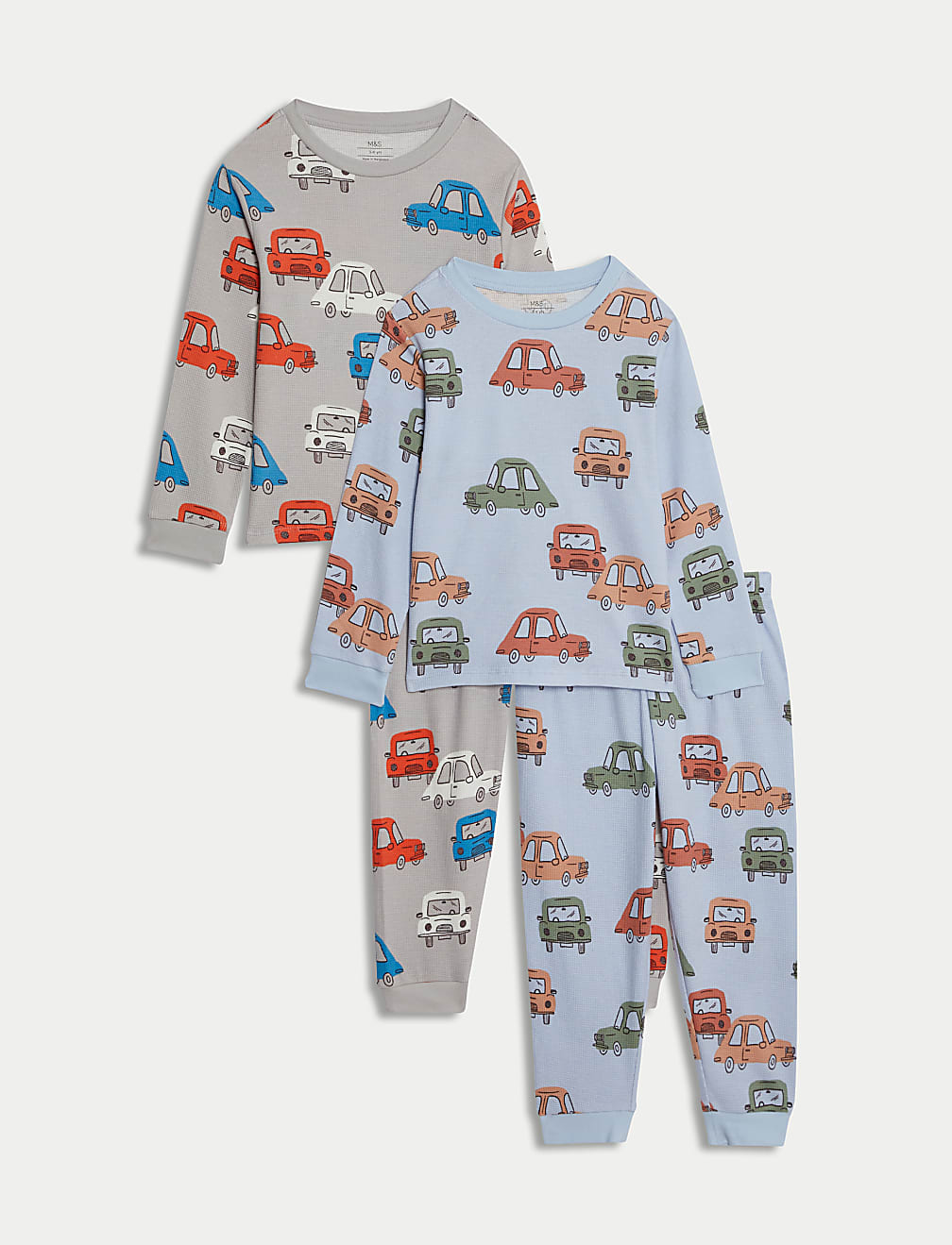 2pk Cotton Rich Waffle Car Pyjamas (1-8 Yrs)