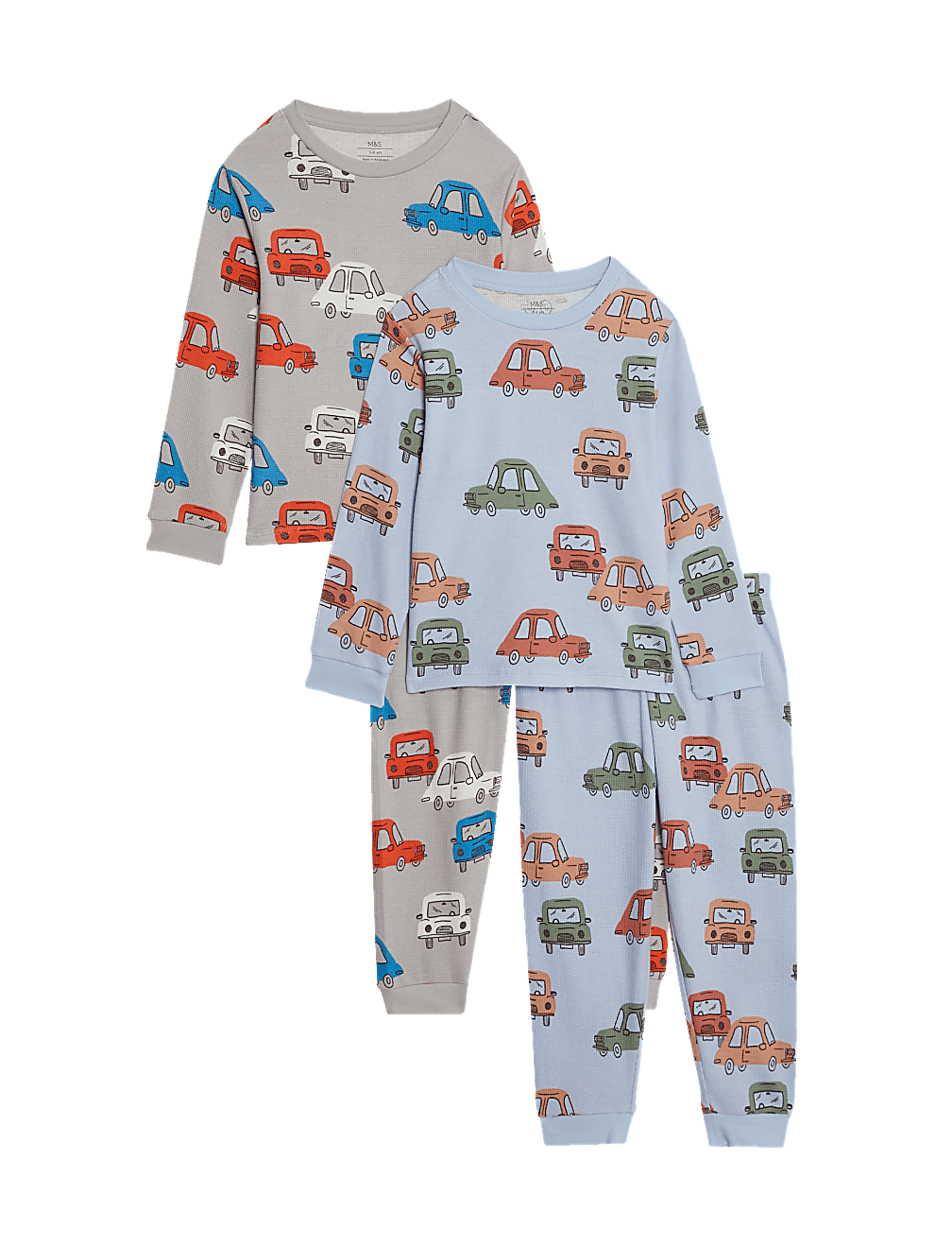 2pk Cotton Rich Waffle Car Pyjamas (1-8 Yrs)