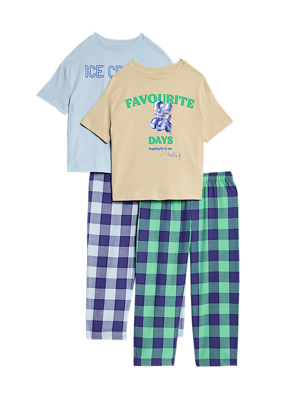2pk Pure Cotton Checked Pyjama Sets (1-16 Yrs)
