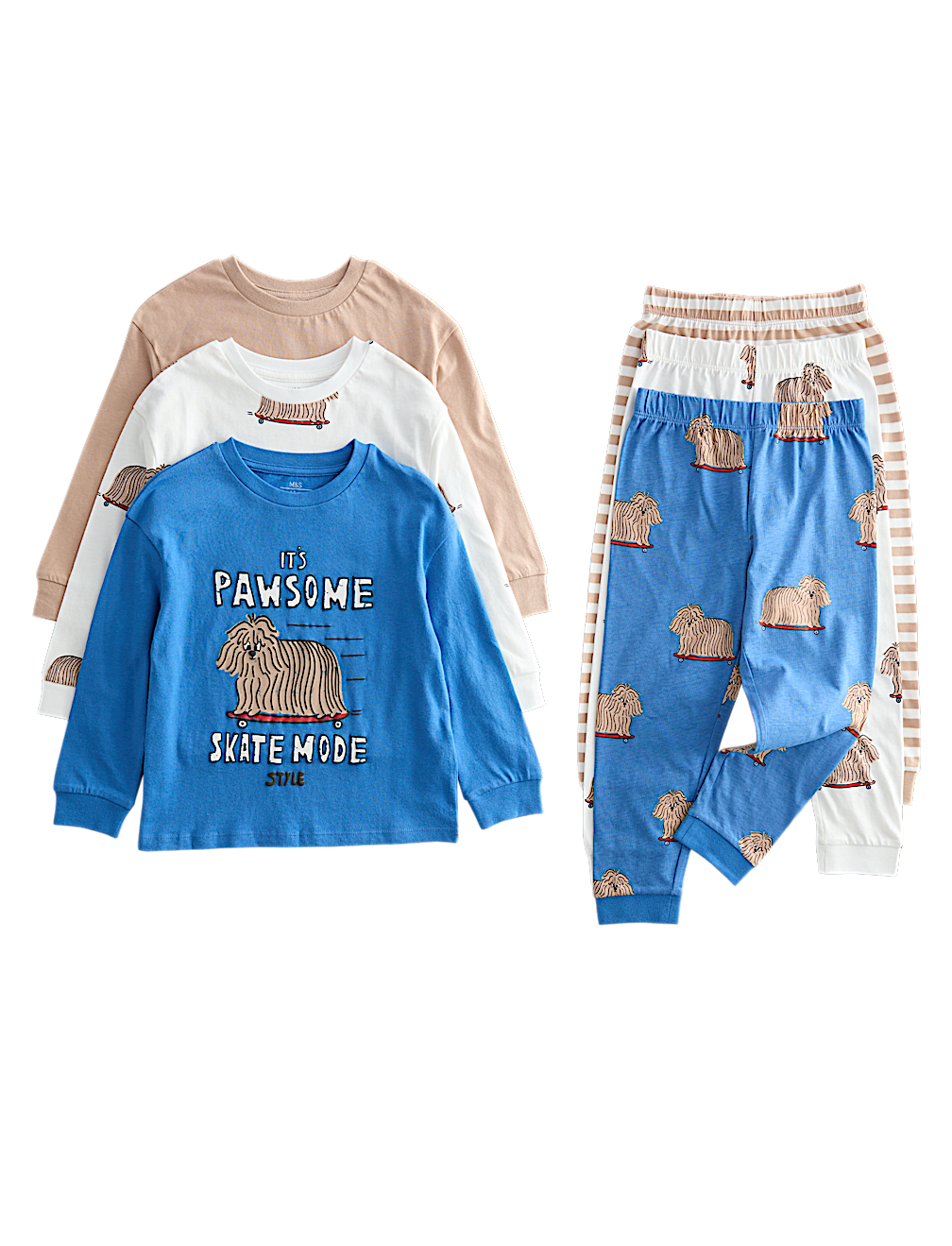 3pk Pure Cotton Dog Graphic Pyjamas (1-8 Yrs)
