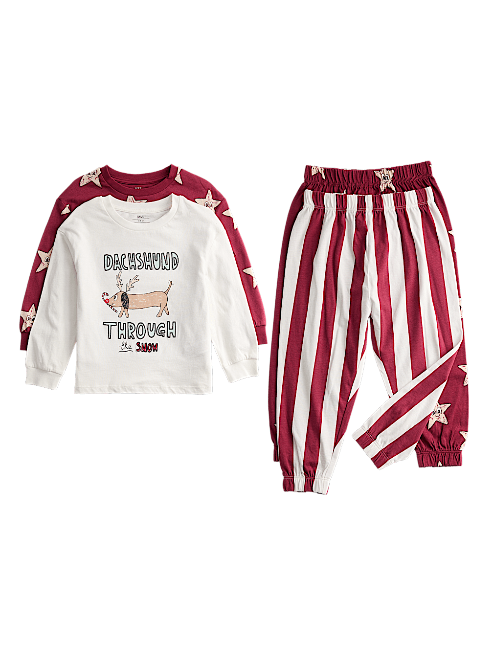 2pk Cotton Rich Christmas Dachshund Pyjama Sets (1-8 Yrs)