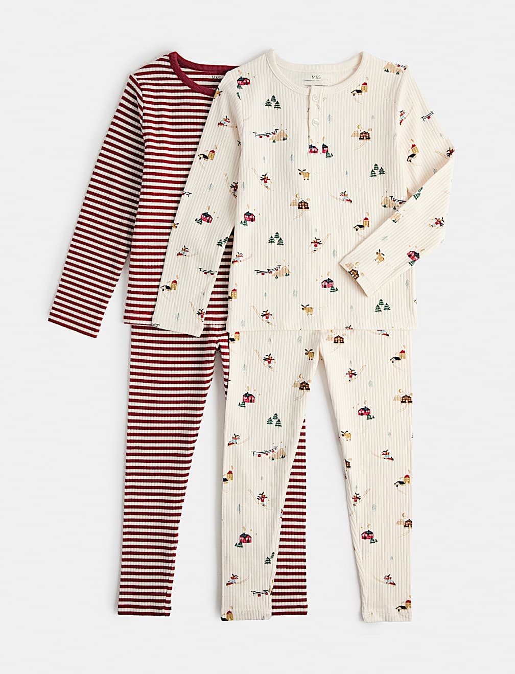 2 Pack Cotton Ski Stripe Pyjama Sets (1-8 Yrs)